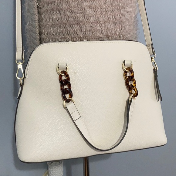 Nanette Lepore Brinley Dome Satchel & Crossbody Strap Vegan Leather Ivory Purse - Picture 3 of 16